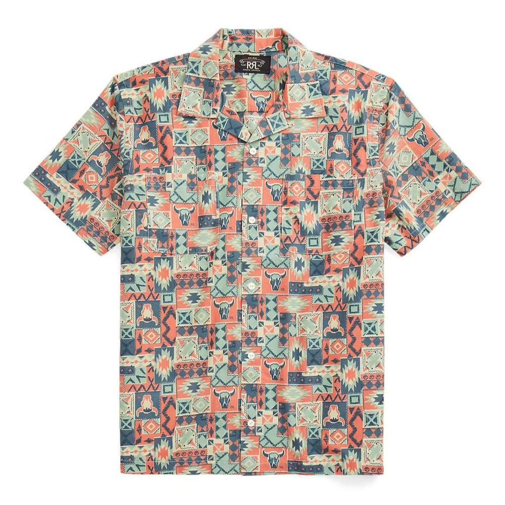 RRL Double RL Print Woven Western Rotary Camp Shirt 100% Cotton Southwest Mens M